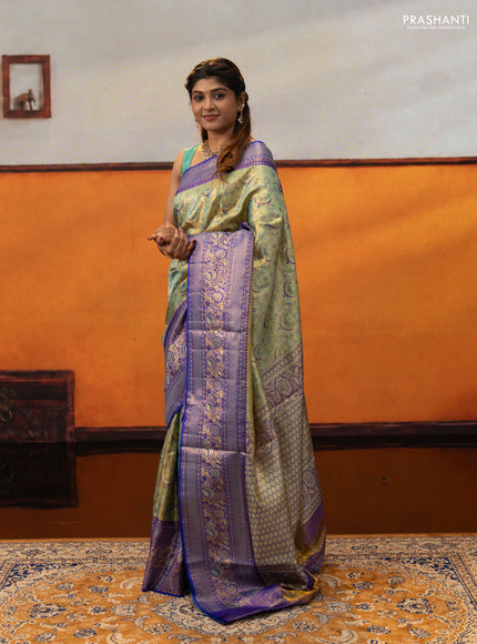 Green & Royal Blue Pure Kanchipuram Tissue Silk Saree