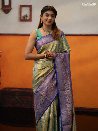 Green & Royal Blue Pure Kanchipuram Tissue Silk Saree