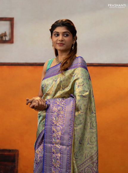 Green & Royal Blue Pure Kanchipuram Tissue Silk Saree