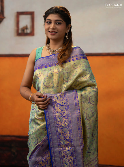 Green & Royal Blue Pure Kanchipuram Tissue Silk Saree