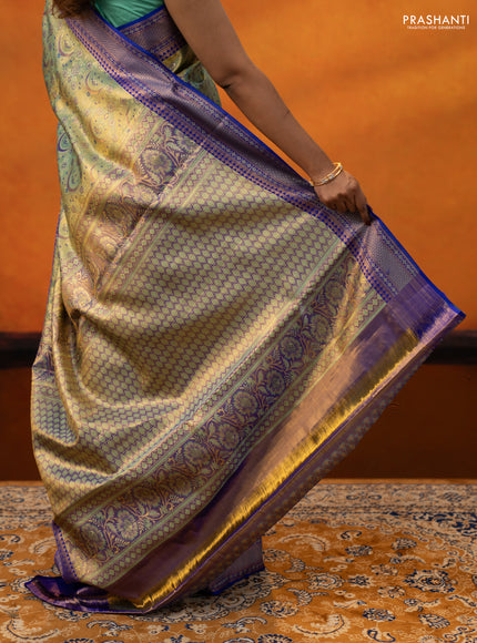 Green & Royal Blue Pure Kanchipuram Tissue Silk Saree