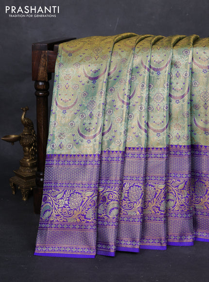 Green & Royal Blue Pure Kanchipuram Tissue Silk Saree