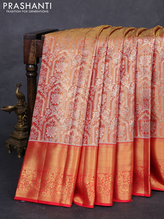 Golden Orange & Red Pure Kanchipuram Tissue Silk Saree