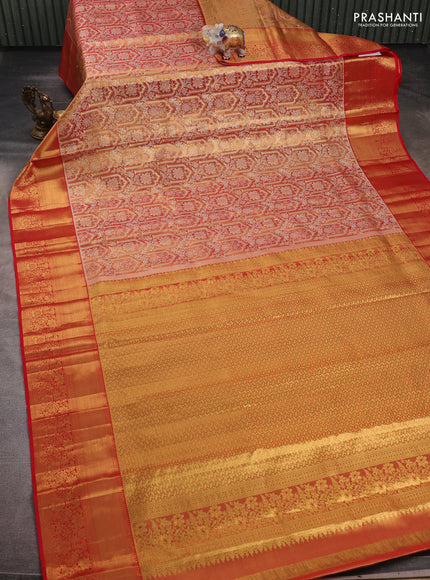 Golden Orange & Red Pure Kanchipuram Tissue Silk Saree