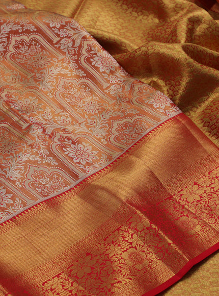 Golden Orange & Red Pure Kanchipuram Tissue Silk Saree