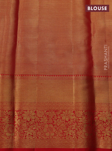 Golden Orange & Red Pure Kanchipuram Tissue Silk Saree