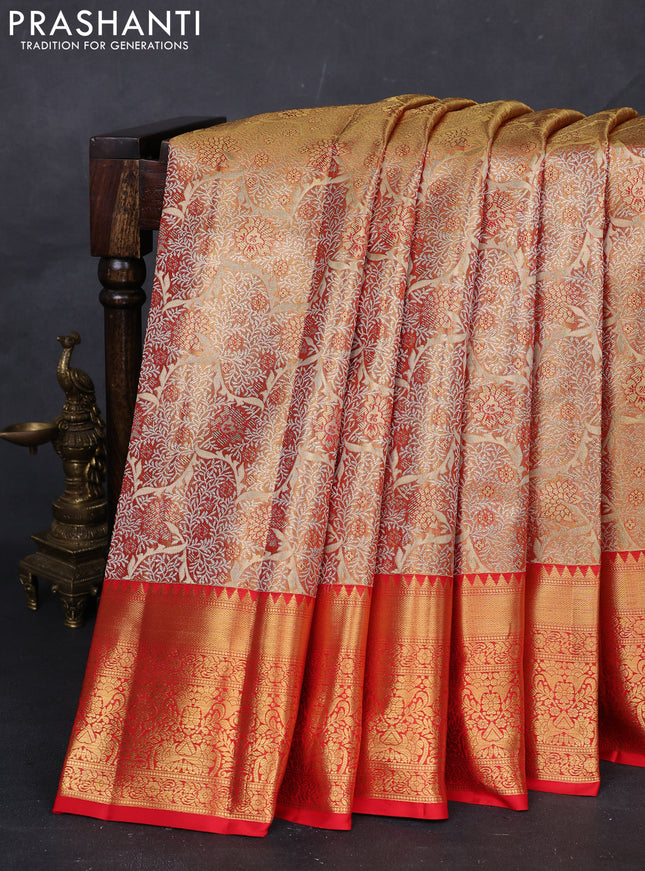 Gold & Red Pure Kanchipuram Tissue Silk Saree
