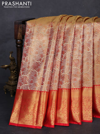 Gold & Red Pure Kanchipuram Tissue Silk Saree