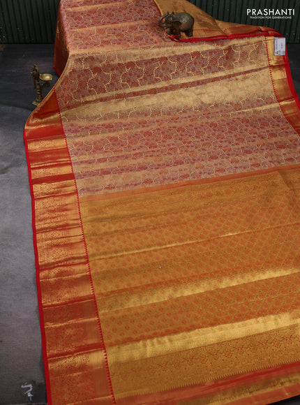 Gold & Red Pure Kanchipuram Tissue Silk Saree