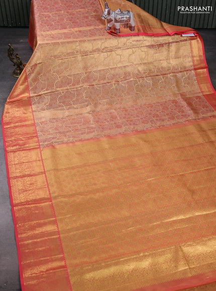 Gold & Peach Orange Pure Kanchipuram Tissue Silk Saree