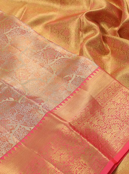 Gold & Peach Orange Pure Kanchipuram Tissue Silk Saree