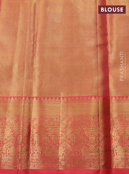 Gold & Peach Orange Pure Kanchipuram Tissue Silk Saree