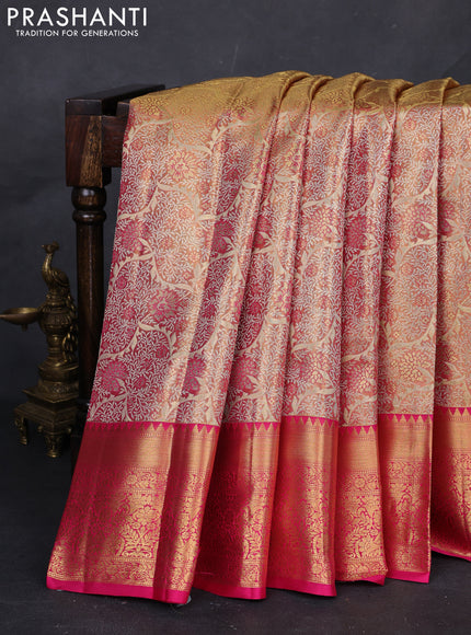 Gold & Pink Pure Kanchipuram Tissue Silk Saree