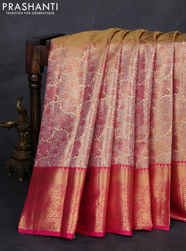 Gold & Pink Pure Kanchipuram Tissue Silk Saree
