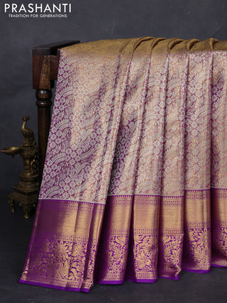 Gold & Purple Pure Kanchipuram Tissue Silk Saree