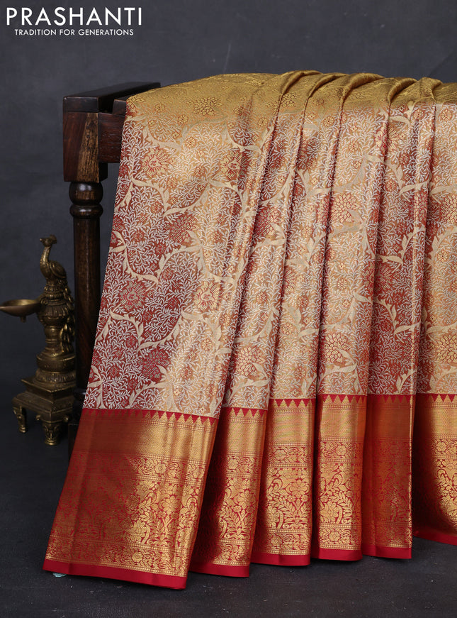 Gold & Maroon Pure Kanchipuram Tissue Silk Saree