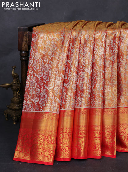 Orange &  Pure Kanchipuram Tissue Silk Saree
