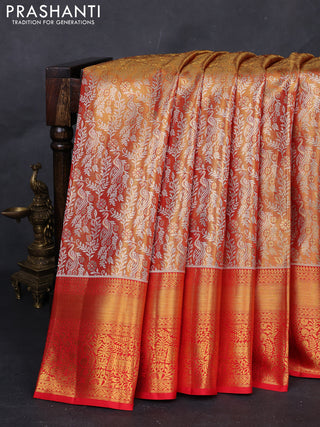 Orange &  Pure Kanchipuram Tissue Silk Saree