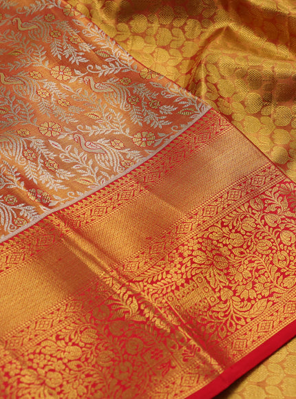Orange &  Pure Kanchipuram Tissue Silk Saree