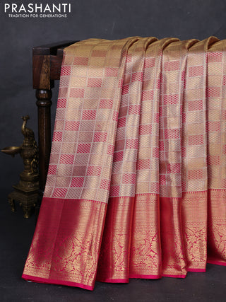Gold & Pink Pure Kanchipuram Tissue Silk Saree