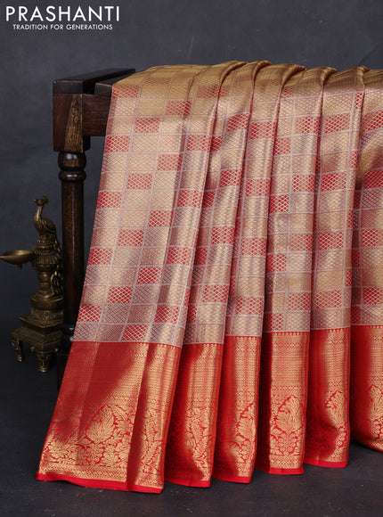 Gold & Red Pure Kanchipuram Tissue Silk Saree