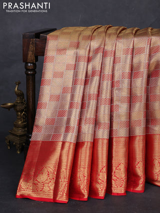 Gold & Red Pure Kanchipuram Tissue Silk Saree