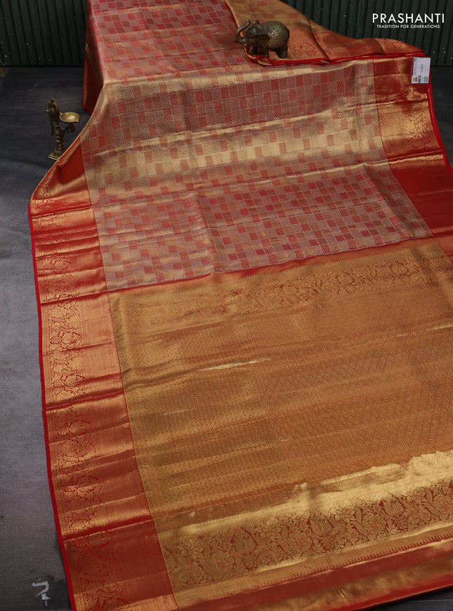 Gold & Red Pure Kanchipuram Tissue Silk Saree