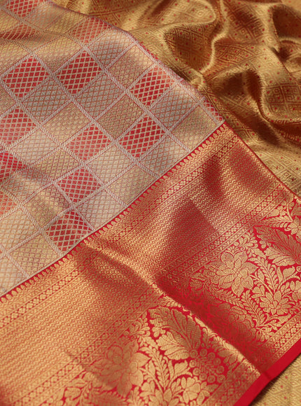 Gold & Red Pure Kanchipuram Tissue Silk Saree