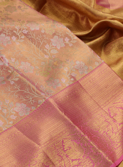 Peach Pink &  Pure Kanchipuram Tissue Silk Saree