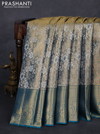Gold & Peacock Blue Pure Kanchipuram Tissue Silk Saree