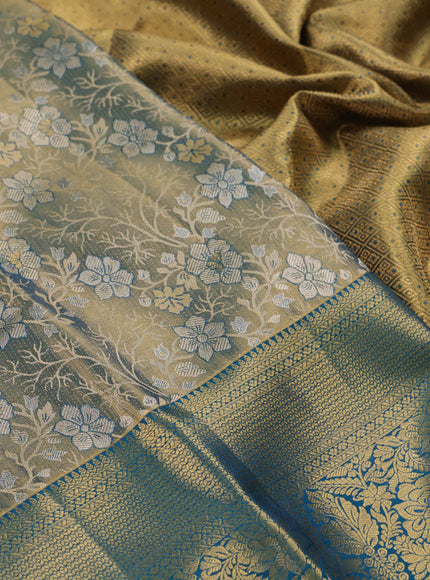 Gold & Peacock Blue Pure Kanchipuram Tissue Silk Saree
