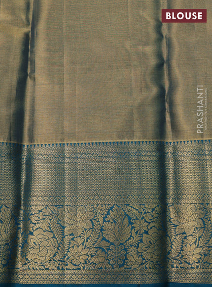 Gold & Peacock Blue Pure Kanchipuram Tissue Silk Saree