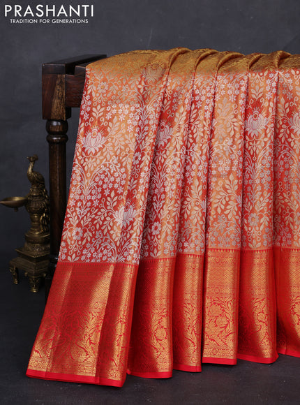 Golden Orange & Red Pure Kanchipuram Tissue Silk Saree