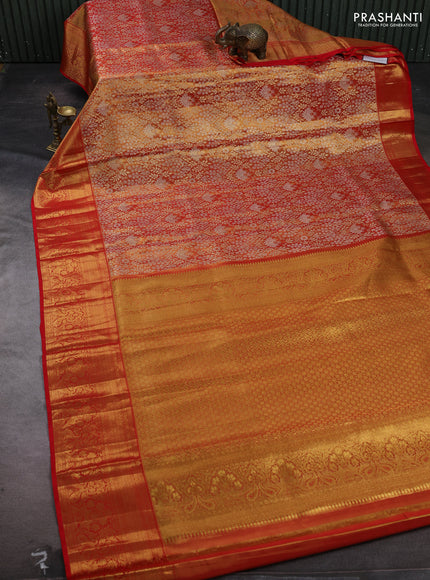 Golden Orange & Red Pure Kanchipuram Tissue Silk Saree