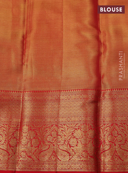 Golden Orange & Red Pure Kanchipuram Tissue Silk Saree