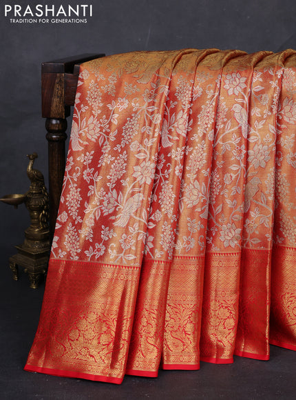 Gold  & Orange Pure Kanchipuram Tissue Silk Saree