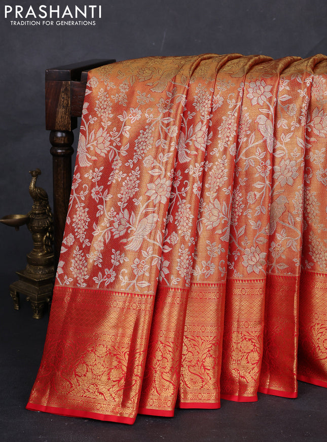 Gold  & Orange Pure Kanchipuram Tissue Silk Saree