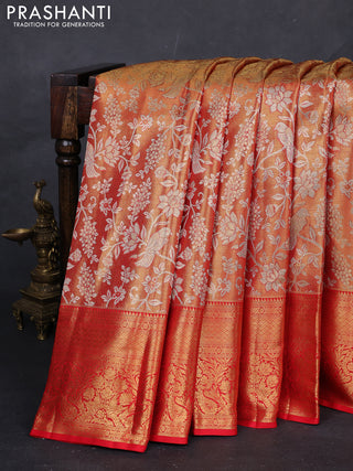 Gold  & Orange Pure Kanchipuram Tissue Silk Saree