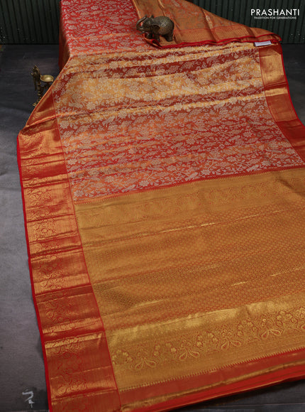 Gold  & Orange Pure Kanchipuram Tissue Silk Saree