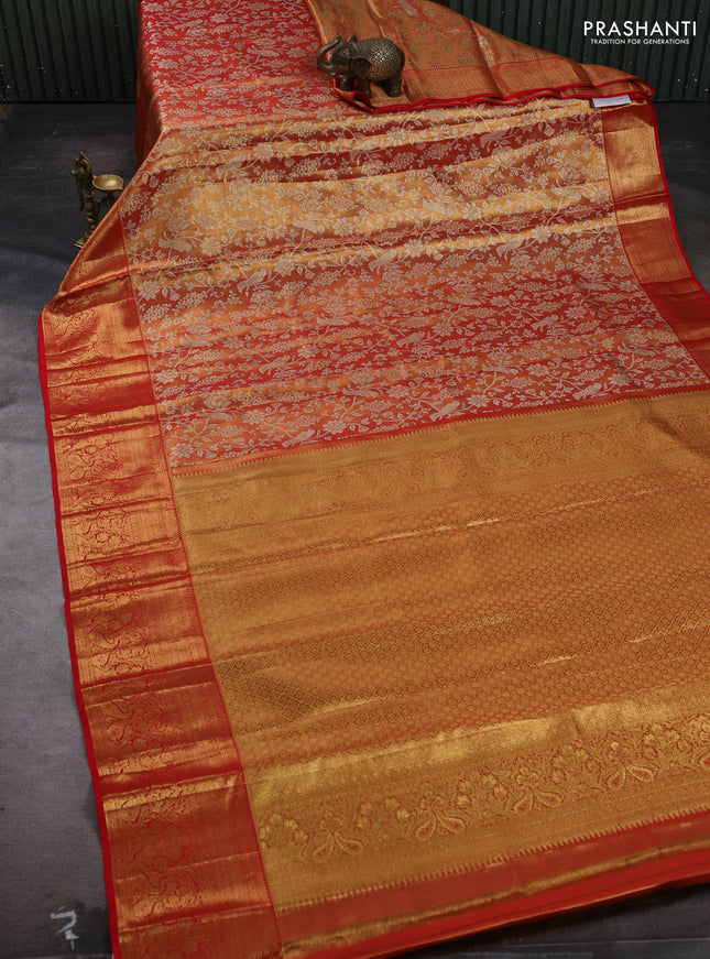 Gold  & Orange Pure Kanchipuram Tissue Silk Saree