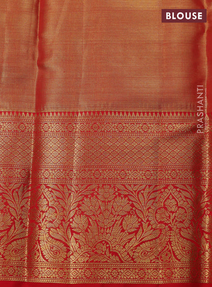 Gold  & Orange Pure Kanchipuram Tissue Silk Saree