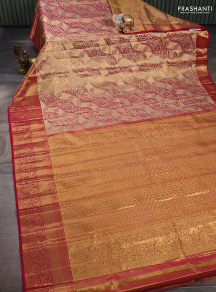 Gold & Pink Pure Kanchipuram Tissue Silk Saree