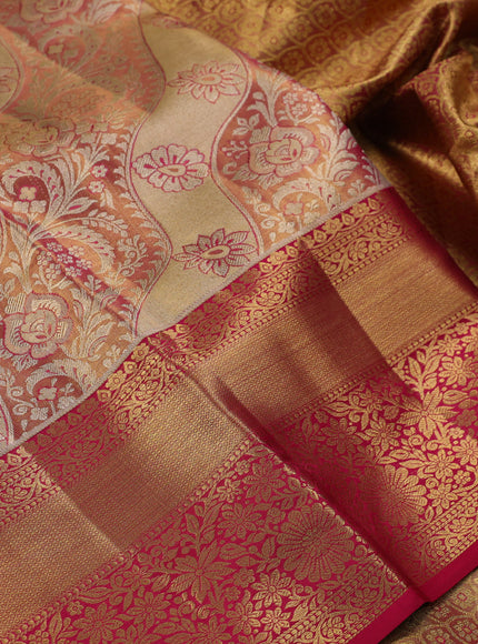 Gold & Pink Pure Kanchipuram Tissue Silk Saree