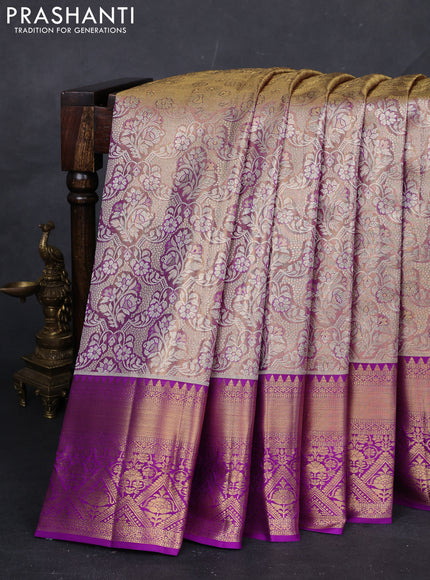Gold & Purple Pure Kanchipuram Tissue Silk Saree