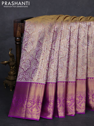 Gold & Purple Pure Kanchipuram Tissue Silk Saree