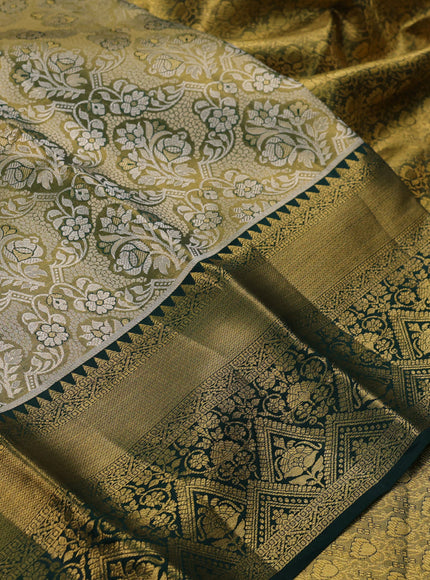 Gold & Bottle Green Pure Kanchipuram Tissue Silk Saree
