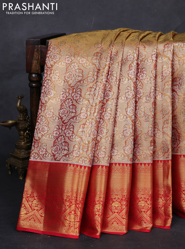 Gold & Red Pure Kanchipuram Tissue Silk Saree