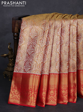 Gold & Red Pure Kanchipuram Tissue Silk Saree