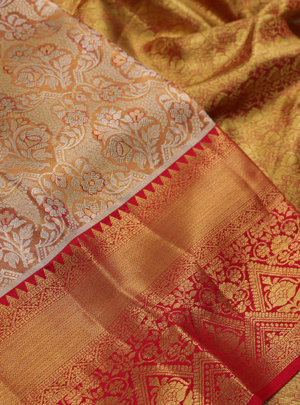 Gold & Red Pure Kanchipuram Tissue Silk Saree
