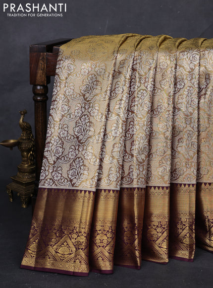 Gold & Wine Pure Kanchipuram Tissue Silk Saree